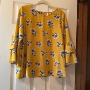Mustard yellow and light blue flower Blouse